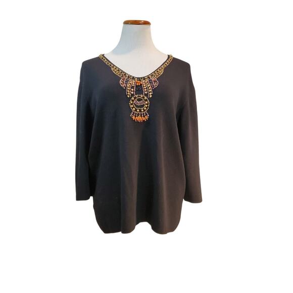 Joseph A Woman Qu'Est Cequec 'Est Silk Vintage Black Beaded 1990s VTG Sweater 1X - Picture 5 of 16